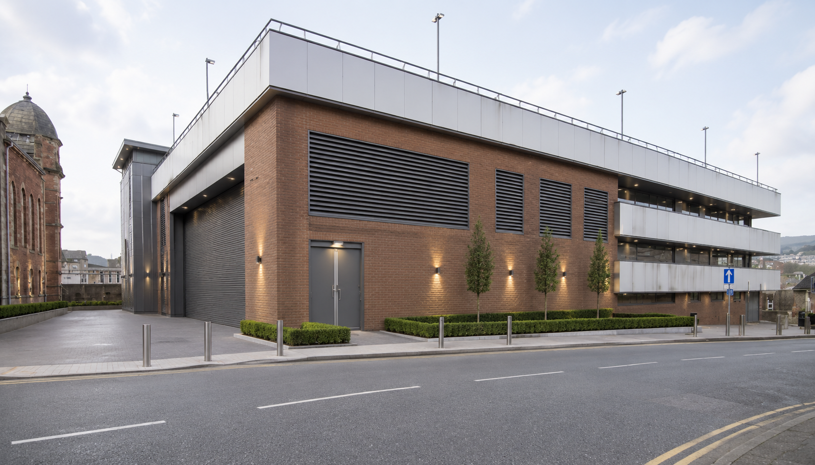 Vehicle entrance and shutter of the Greenock Secure Parking multi-storey car park
